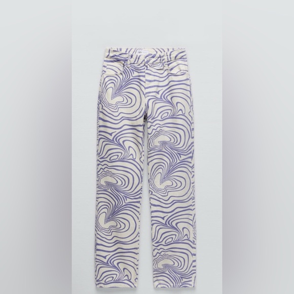 ZARA PRINTED STRAIGHT LEG HIGH RISE JEANS SZ 2 - Picture 2 of 5